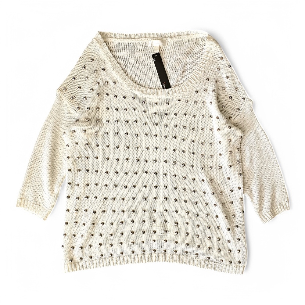 Lumiere Ivory Studded Knit Sweater – Acrylic Blend – Scoop Neck
